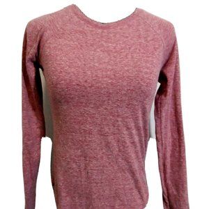 STAR RIDE Heathered Sporty T-shirt Jr. L Pale Red Scoop neck Round hem top LS